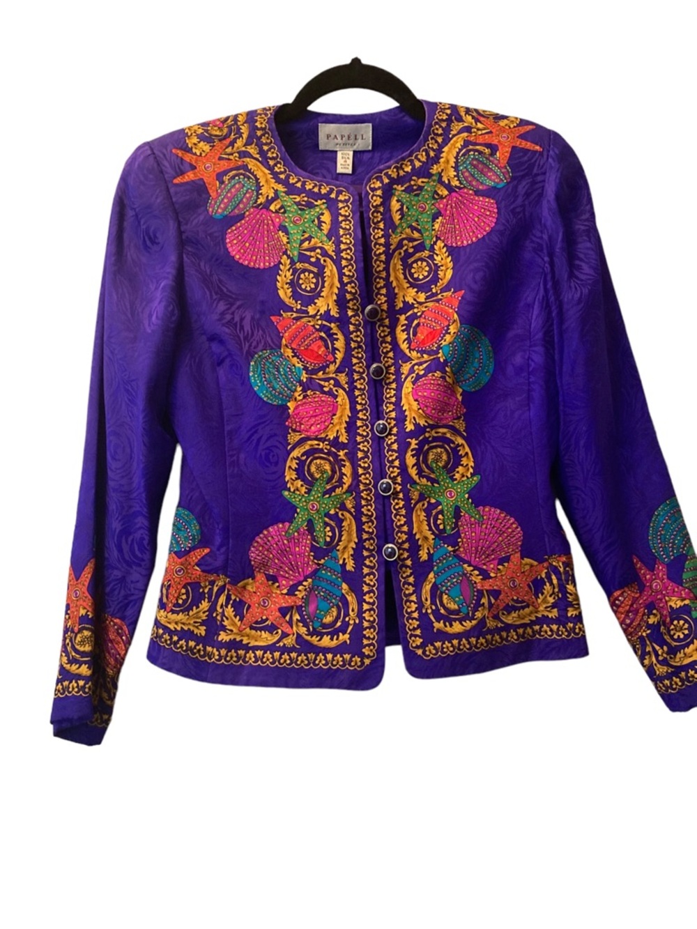 Vintage Papell Petites 100% Silk Purple Seashell Jacket or Blouse